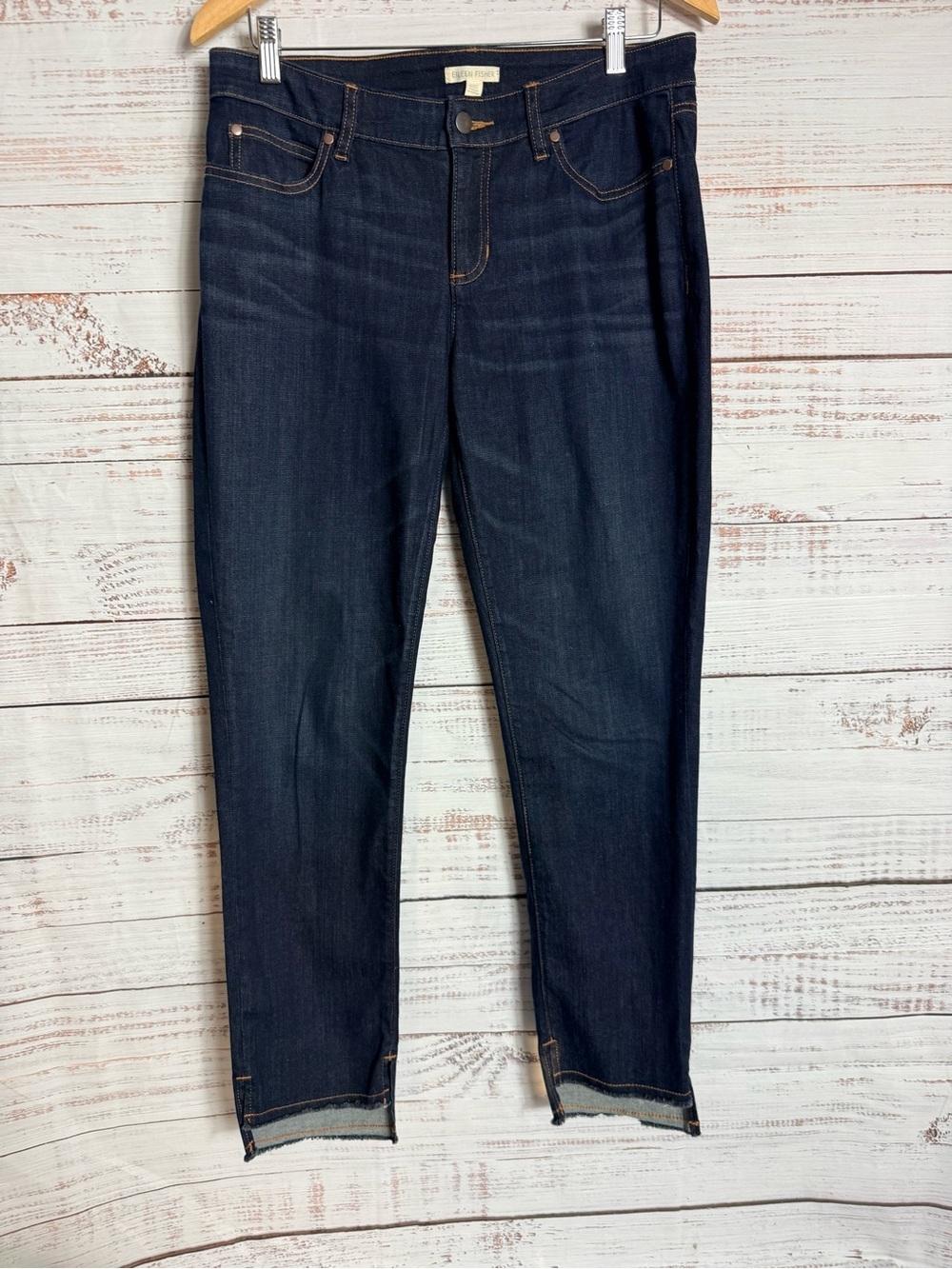 Eileen Fisher Dark Indigo Straight Leg Cropped Jeans